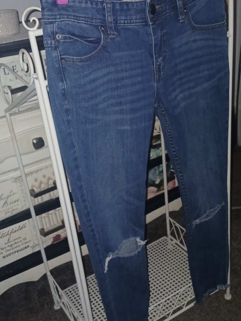 Free People Skinny Distressed Dark Blue Jeans